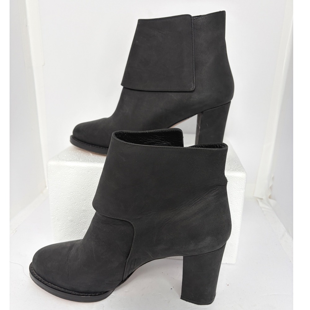 & Other Stories Black Leather Fold Over Ankle Boots‎ Block Heel Made in Italy 40
